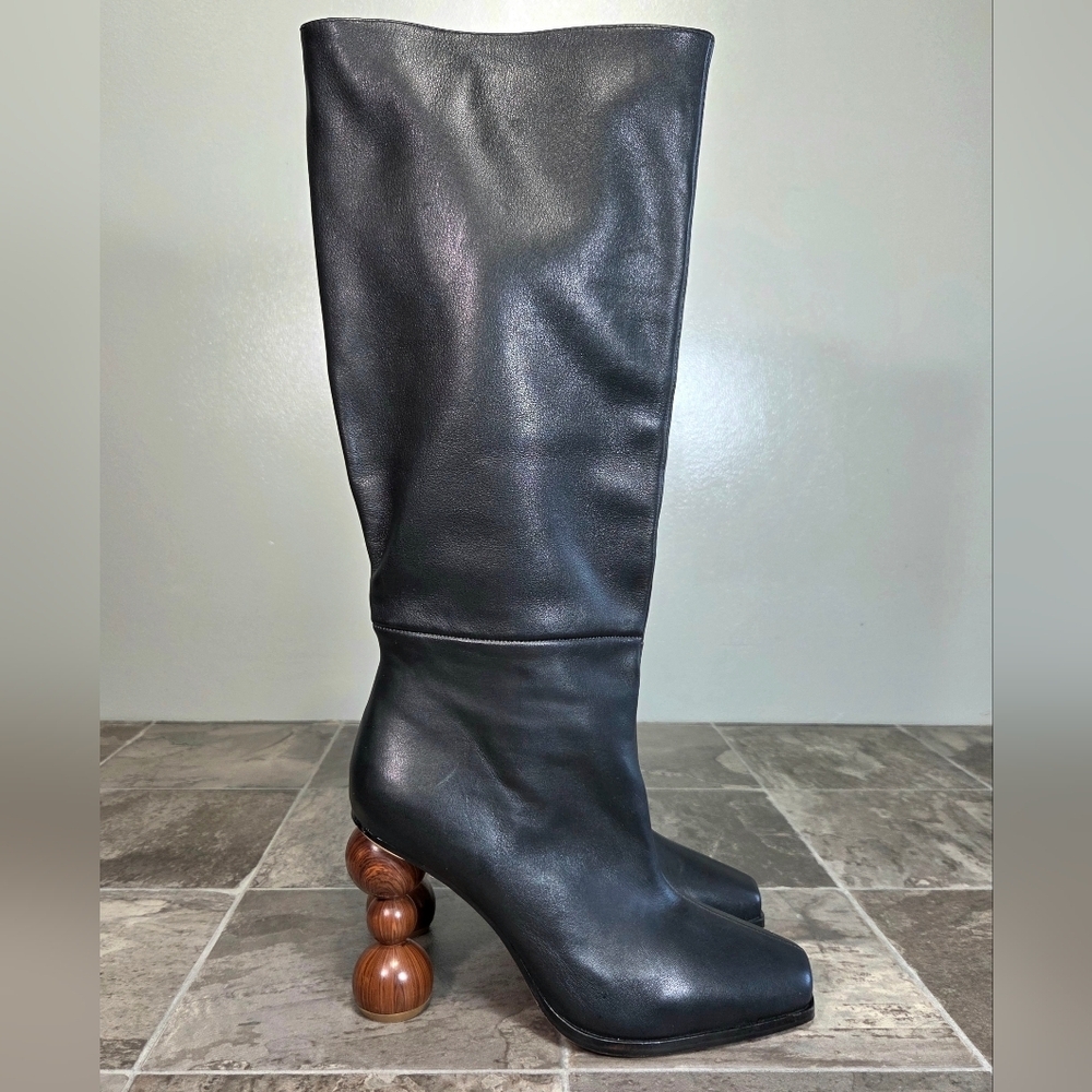 NEW SONG OF STYLE x REVOLVE MATCHA LEATHER KNEE HIGH BOOTS.